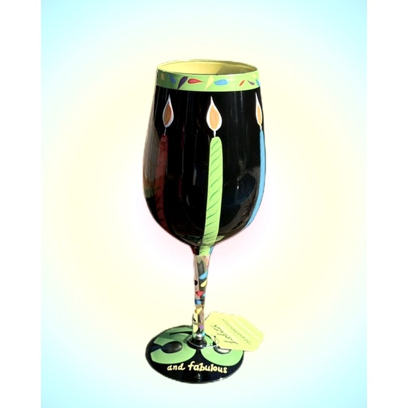 “Lolita” Love My Wine Hand Painted & Hand Blown Wine Glass 50 And Fabulous NWT - Picture 4 of 7